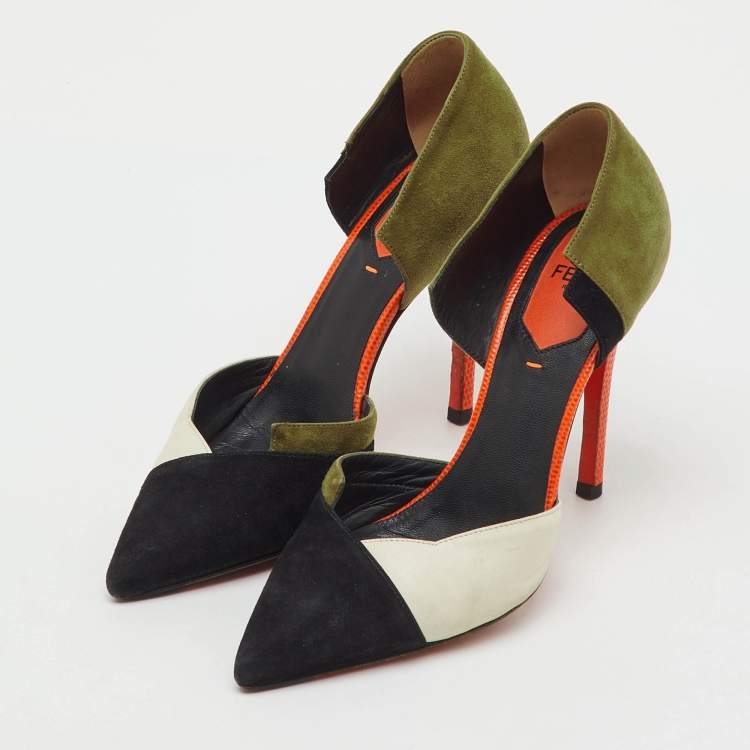 Pre Owned Fendi Multicolor Suede and Leather Pointed Toe D'Orsay Pumps Size 35