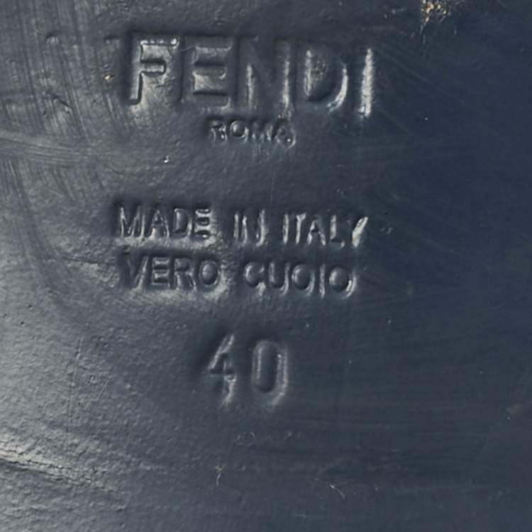 Pre Owned Fendi Brown/Blue Leather Studded Loafer Mules Size 40