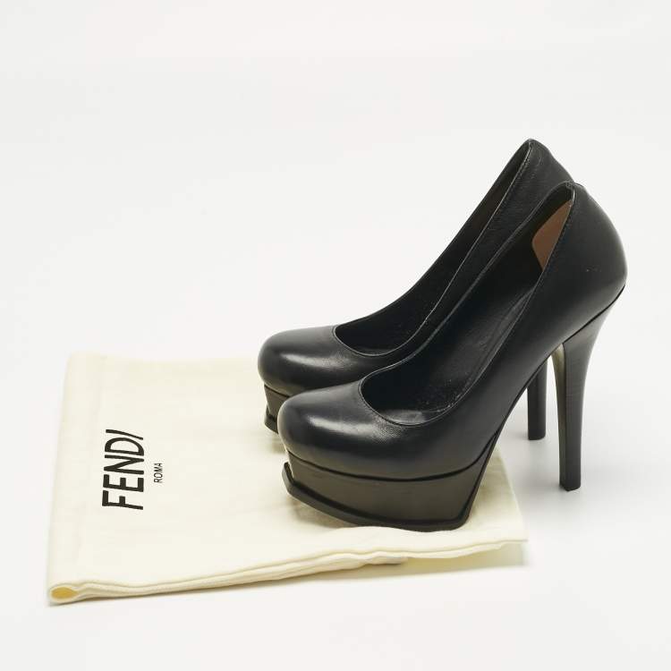 Pre Owned Fendi Black Leather Fendista Platform Pumps Size 35.5
