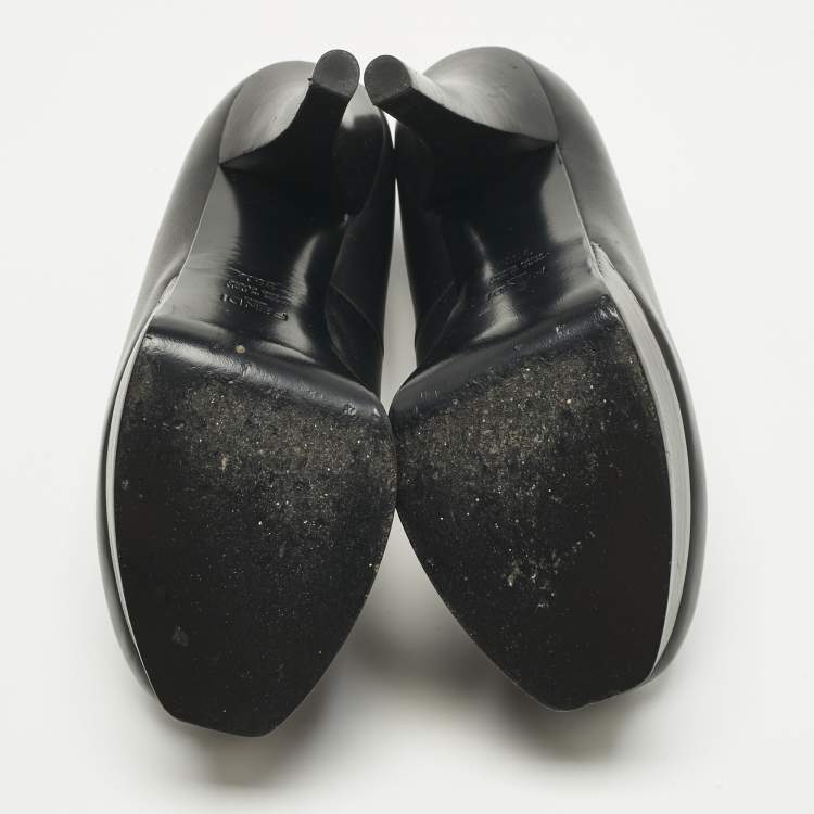 Pre Owned Fendi Black Leather Fendista Platform Pumps Size 35.5