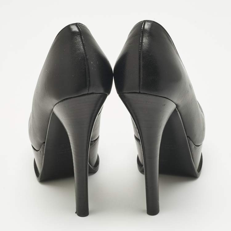 Pre Owned Fendi Black Leather Fendista Platform Pumps Size 35.5