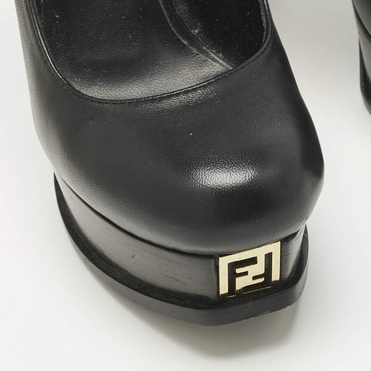 Pre Owned Fendi Black Leather Fendista Platform Pumps Size 35.5