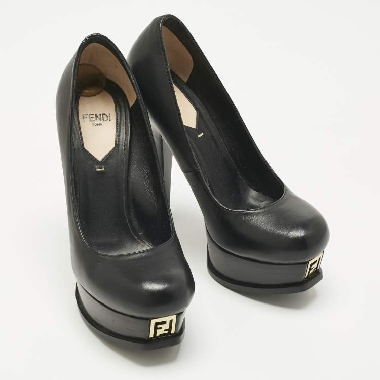 Pre Owned Fendi Black Leather Fendista Platform Pumps Size 35.5