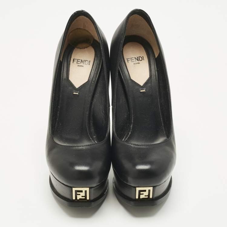 Pre Owned Fendi Black Leather Fendista Platform Pumps Size 35.5