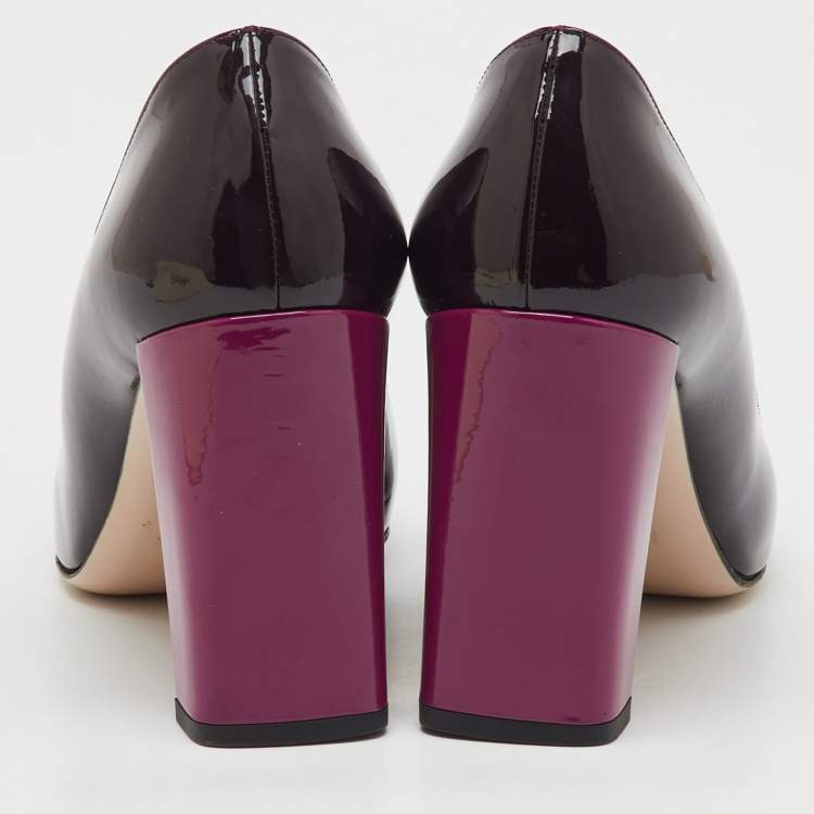 Pre Owned Fendi Dark Purple Patent Leather Round Toe Block Heel Pumps Size 39
