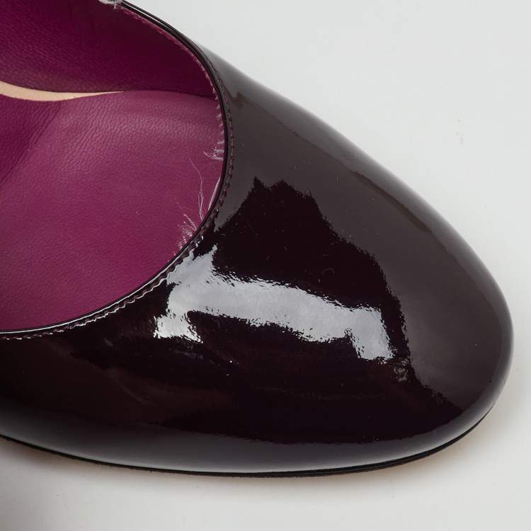 Pre Owned Fendi Dark Purple Patent Leather Round Toe Block Heel Pumps Size 39