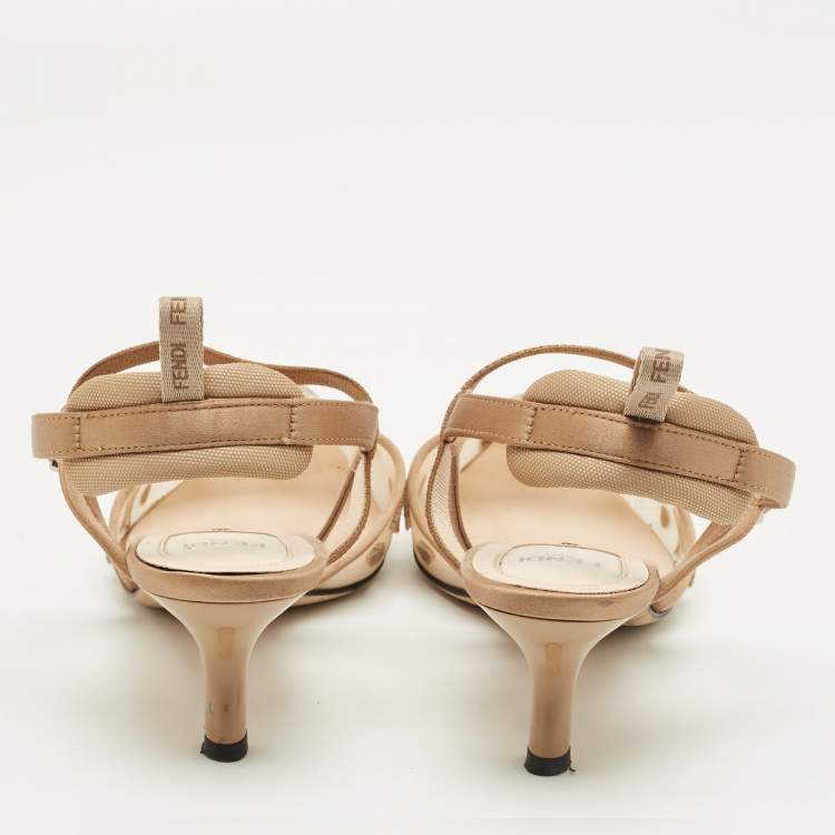 Pre Owned Fendi Brown/Beige Satin and Velvet Colibri Slingback Pumps Size 36