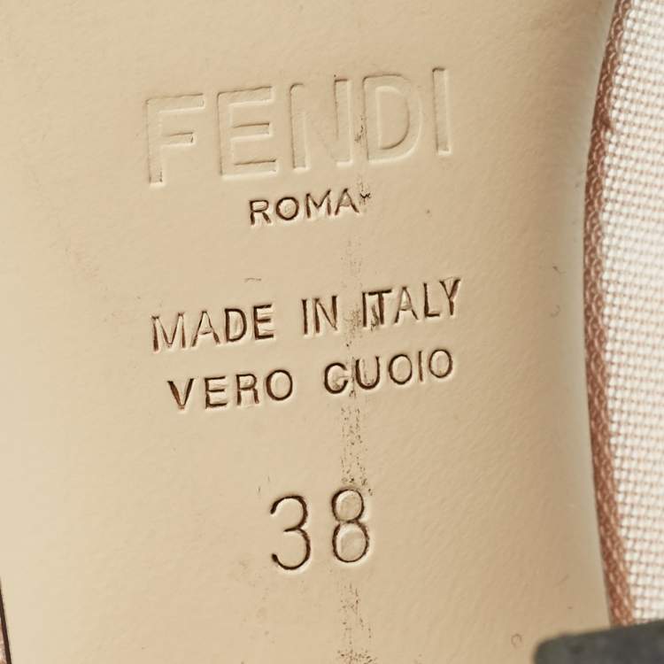 Pre Owned Fendi Light Beige/Brown Zucca Mesh and Leather Colibri Pointed Toe Pumps Size 38