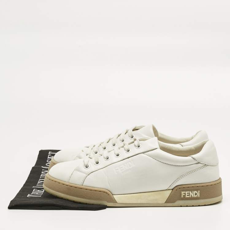 Pre Owned Fendi White Leather Lace Up Low Top Sneakers Size 39