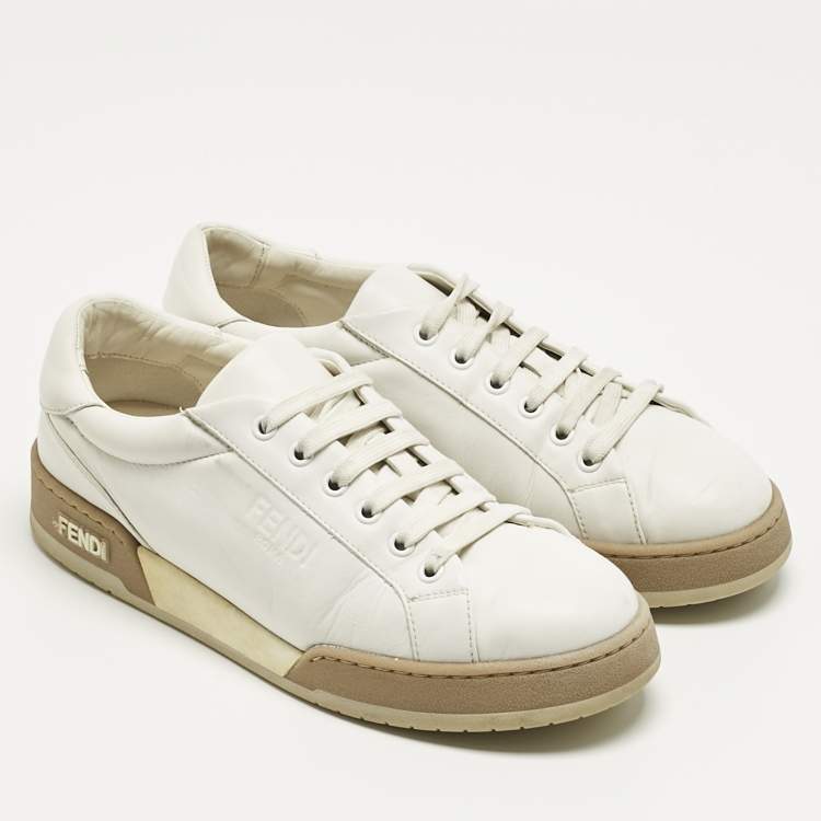 Pre Owned Fendi White Leather Lace Up Low Top Sneakers Size 39