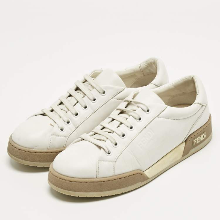 Pre Owned Fendi White Leather Lace Up Low Top Sneakers Size 39