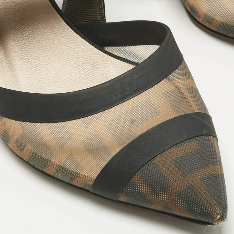 Pre Owned Fendi Black Canvas and Mesh Colibri Pumps Size 37