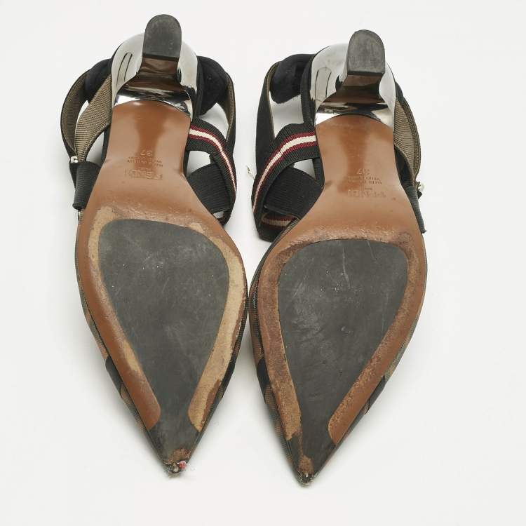 Pre Owned Fendi Black Canvas and Mesh Colibri Pumps Size 37