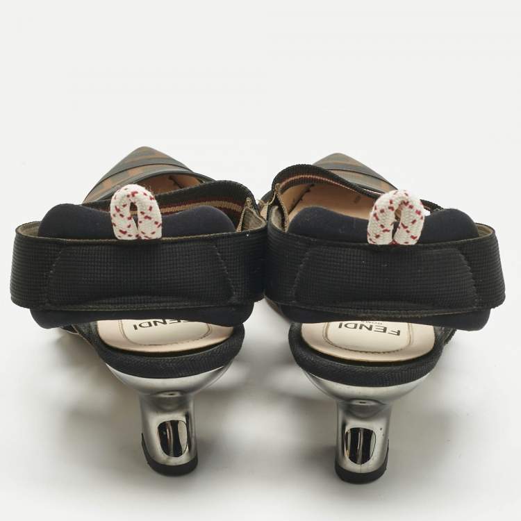 Pre Owned Fendi Black Canvas and Mesh Colibri Pumps Size 37