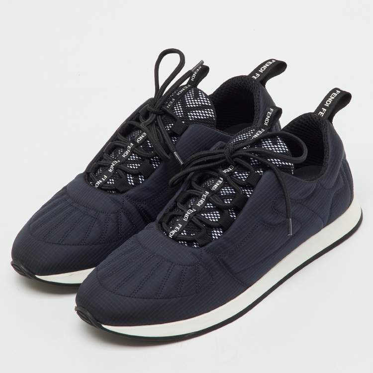 Pre Owned Fendi Navy Blue/Black Fabric FF Freedom Low Top Sneakers Size 38