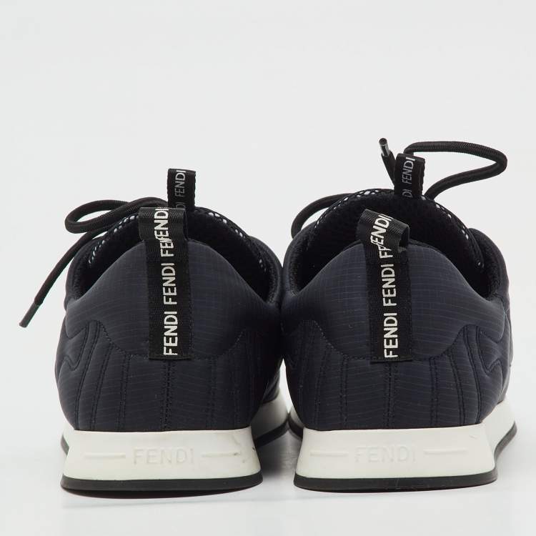 Pre Owned Fendi Navy Blue/Black Fabric FF Freedom Low Top Sneakers Size 38