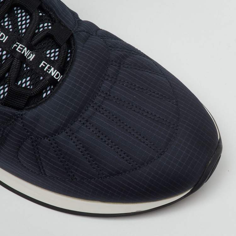 Pre Owned Fendi Navy Blue/Black Fabric FF Freedom Low Top Sneakers Size 38