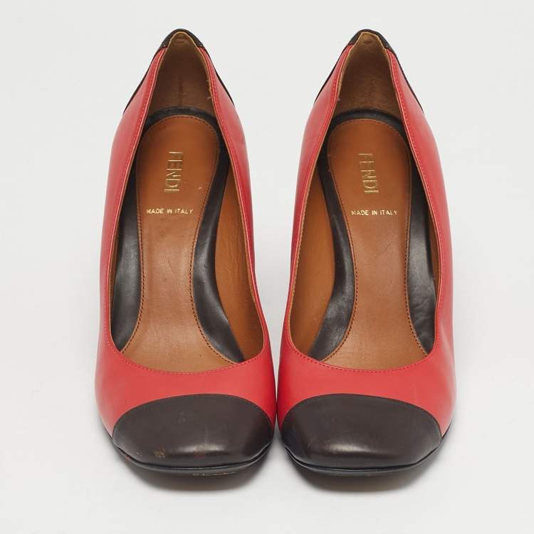 Pre Owned Fendi Multicolor Leather Studded Block Heel Pumps Size 37.5