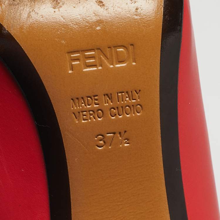 Pre Owned Fendi Multicolor Leather Studded Block Heel Pumps Size 37.5