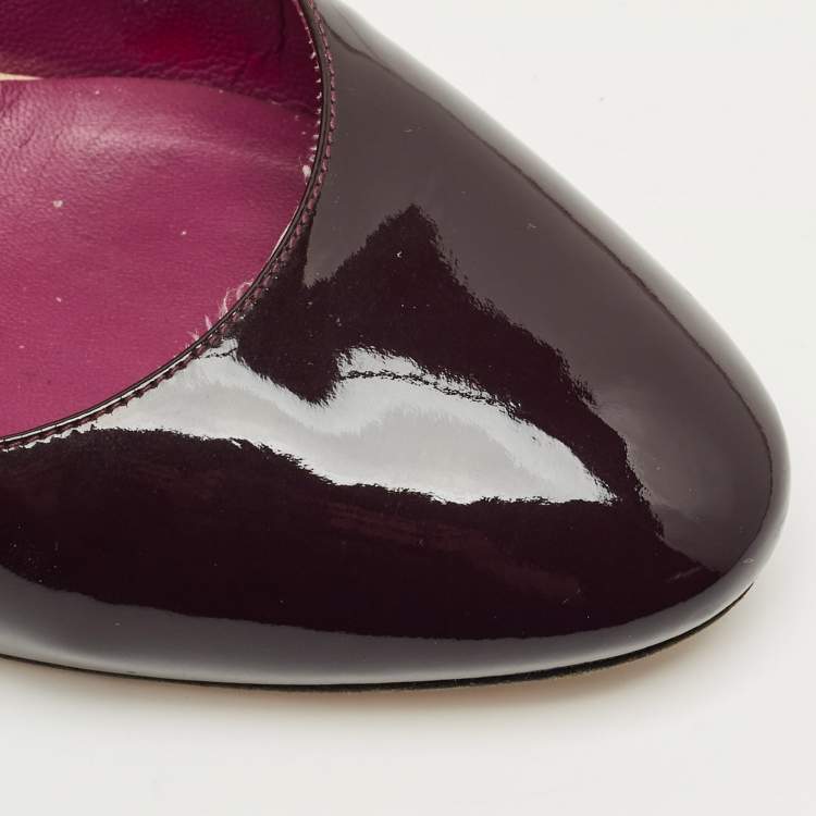 Pre Owned Fendi Burgundy Patent Leather Block Heel Pumps Size 38.5
