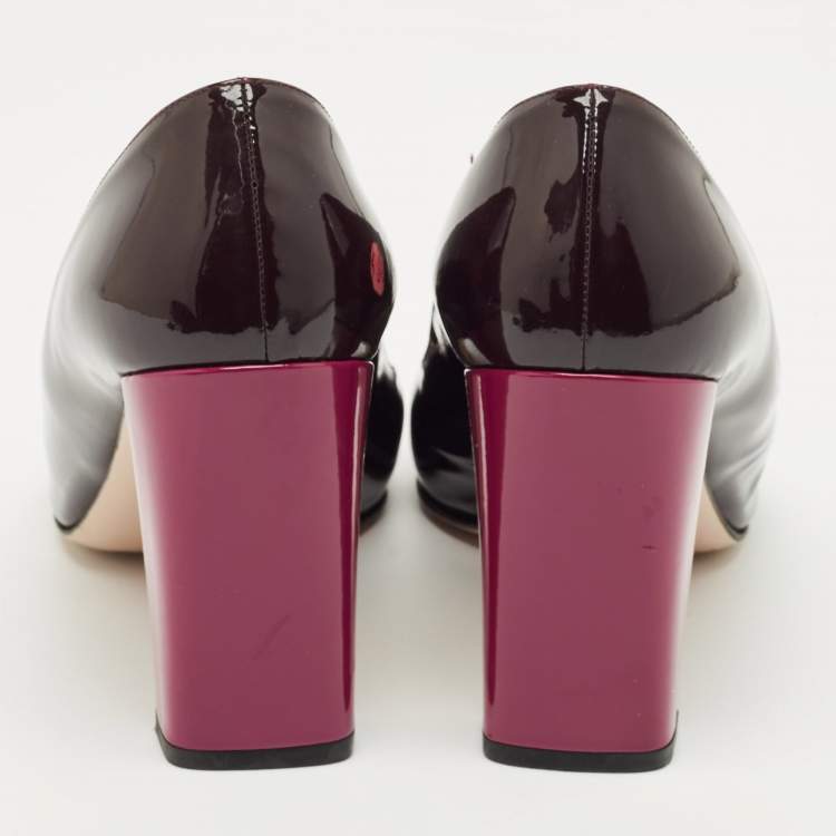 Pre Owned Fendi Burgundy Patent Leather Block Heel Pumps Size 38.5