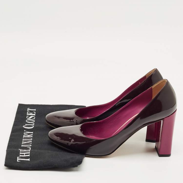 Pre Owned Fendi Burgundy Patent Leather Block Heel Pumps Size 38.5