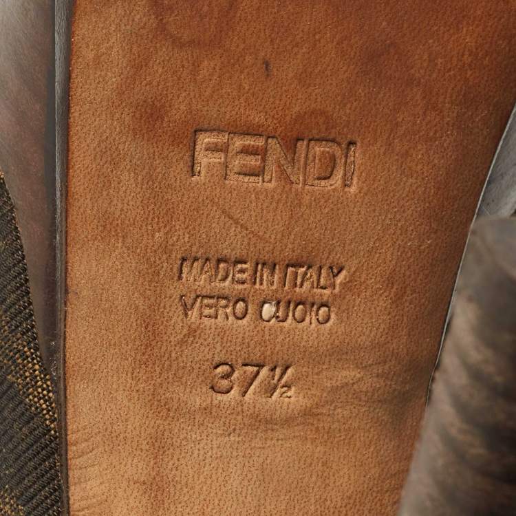 Pre Owned Fendi Brown Zucca Canvas Fendista Platform Pumps Size 37.5