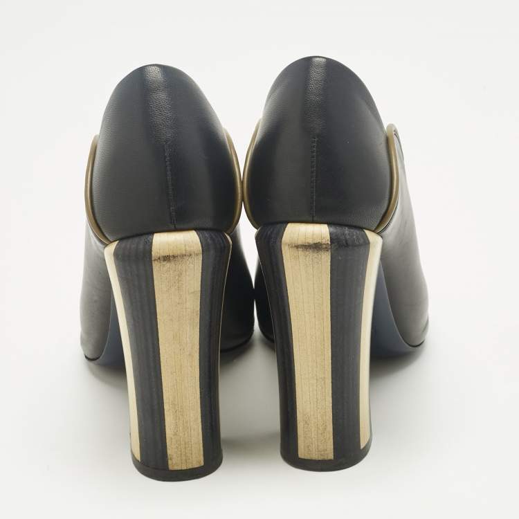 Pre Owned Fendi Black Leather Scallop Lined Peep Toe Pumps Size 37