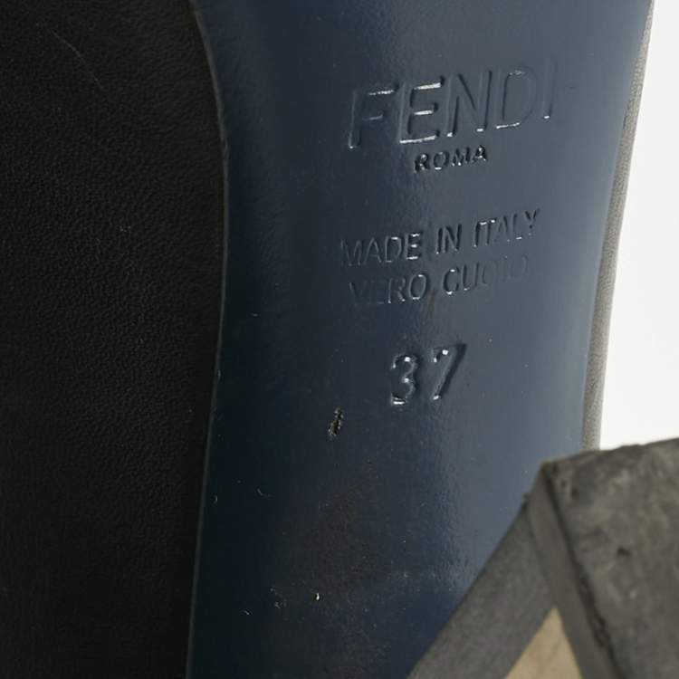 Pre Owned Fendi Black Leather Scallop Lined Peep Toe Pumps Size 37