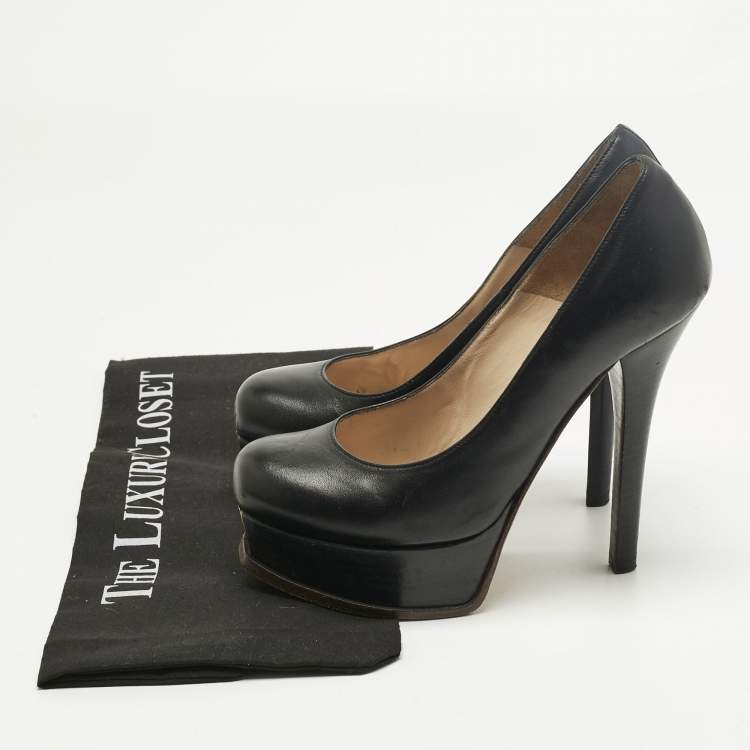 Pre Owned Fendi Black Leather Fendista Platform Pumps Size 37.5