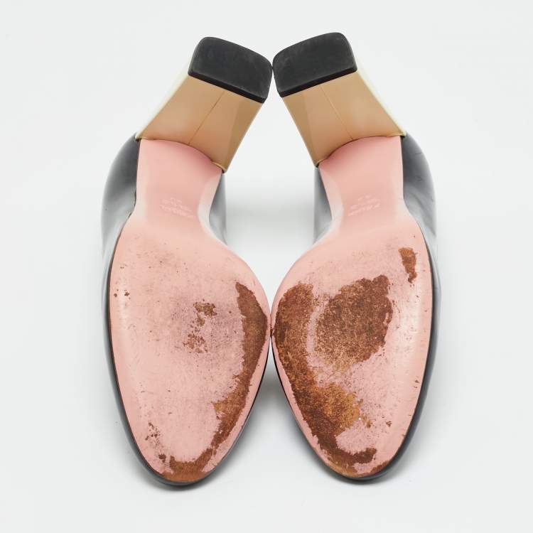 Pre Owned Fendi Black/Cream Patent Leather Block Heel Pumps Size 40