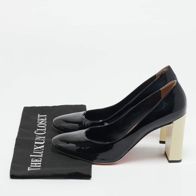 Pre Owned Fendi Black/Cream Patent Leather Block Heel Pumps Size 40