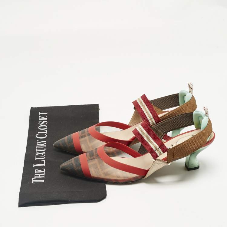 Pre Owned Fendi Multicolor Satin and Velvet Colibri Slingback Pumps Size 40