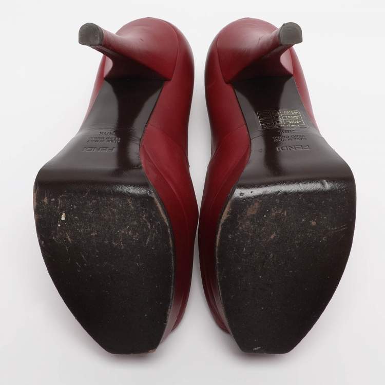 Pre Owned Fendi Red Leather Fendista Platform Pumps Size 38.5
