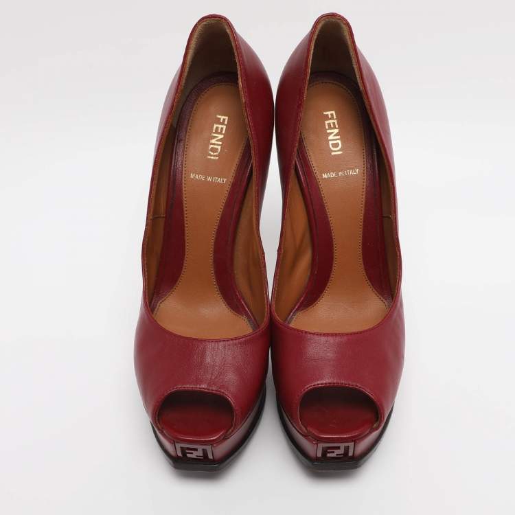 Pre Owned Fendi Red Leather Fendista Platform Pumps Size 38.5