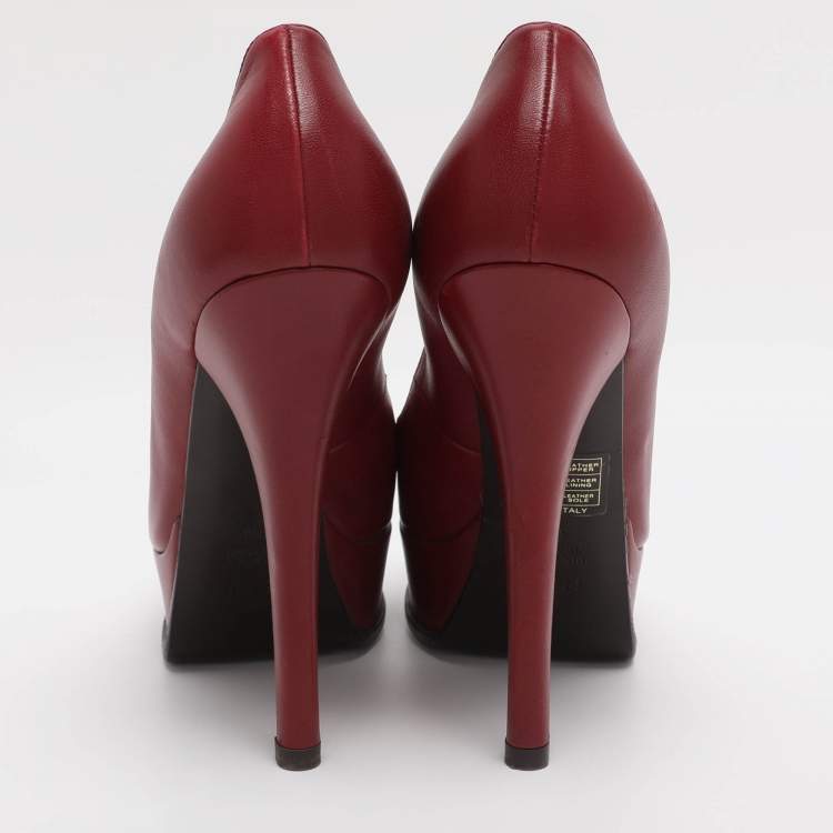 Pre Owned Fendi Red Leather Fendista Platform Pumps Size 38.5