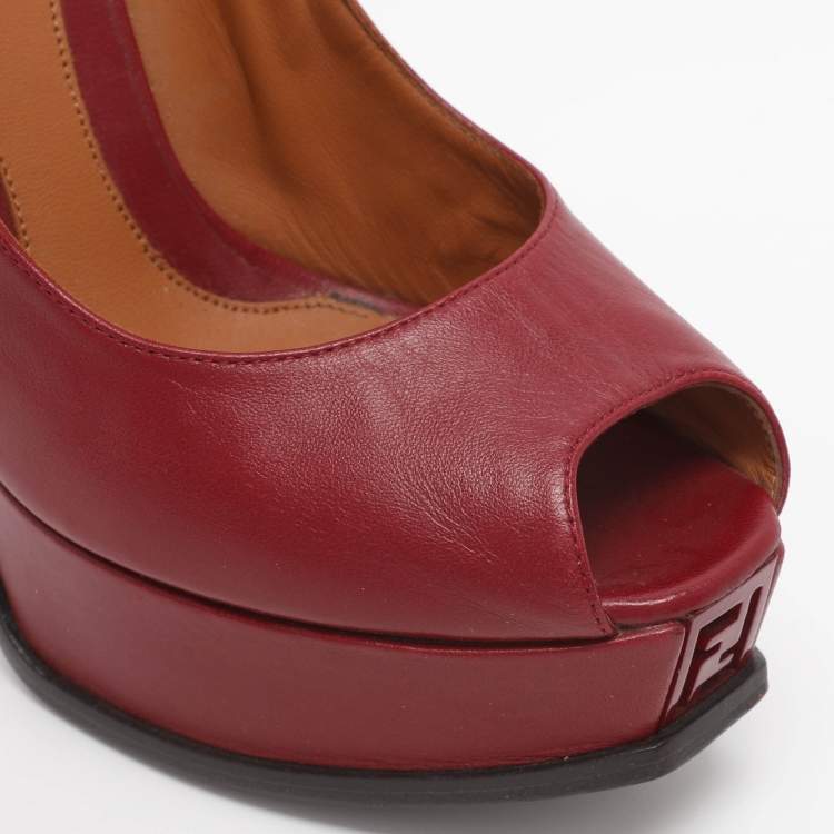 Pre Owned Fendi Red Leather Fendista Platform Pumps Size 38.5