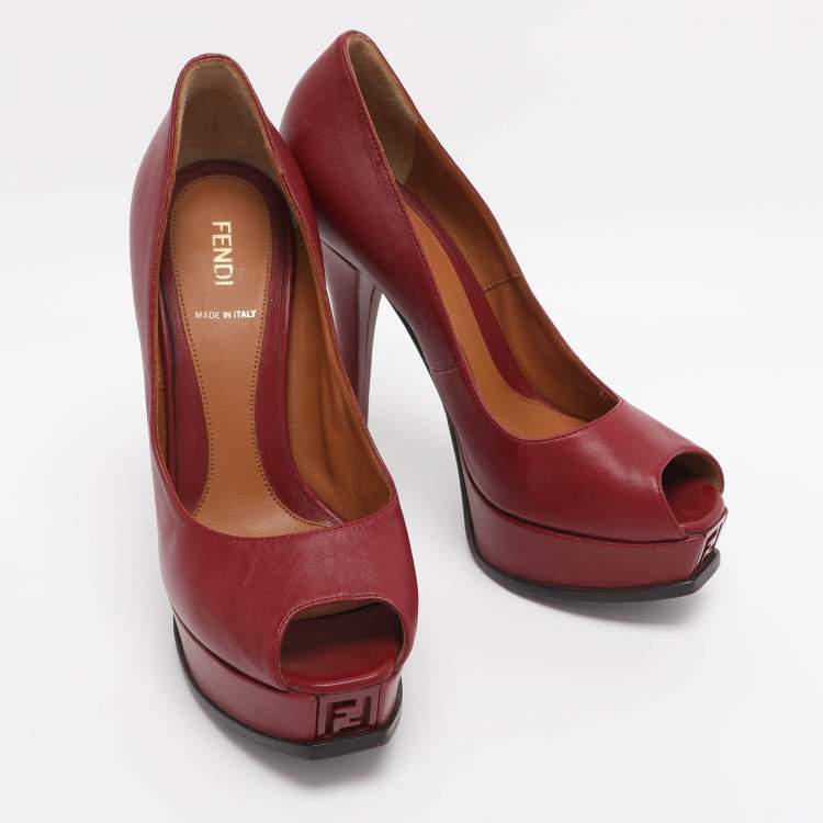 Pre Owned Fendi Red Leather Fendista Platform Pumps Size 38.5