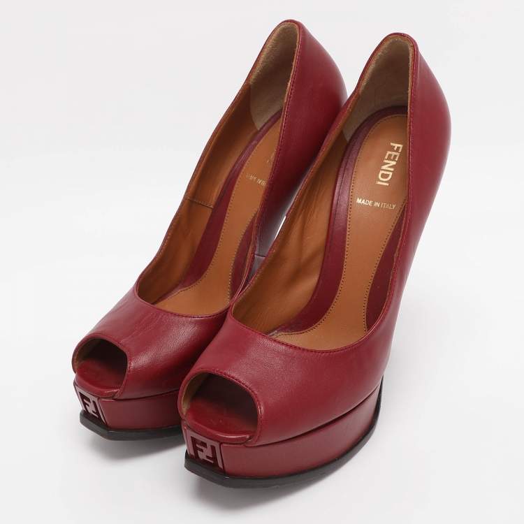 Pre Owned Fendi Red Leather Fendista Platform Pumps Size 38.5