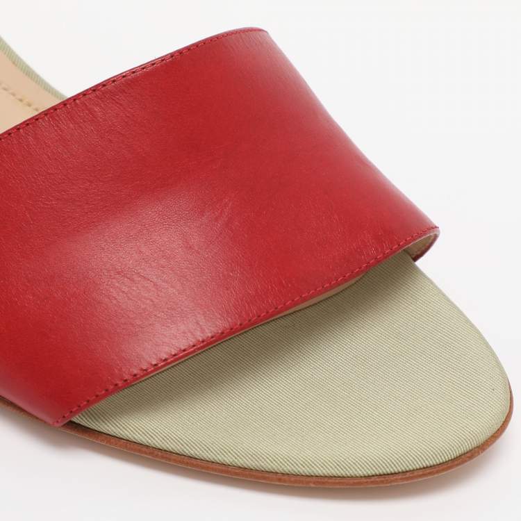 Pre Owned Fendi Red/Black Fabric and Leather Ankle Strap Sandals Size 40