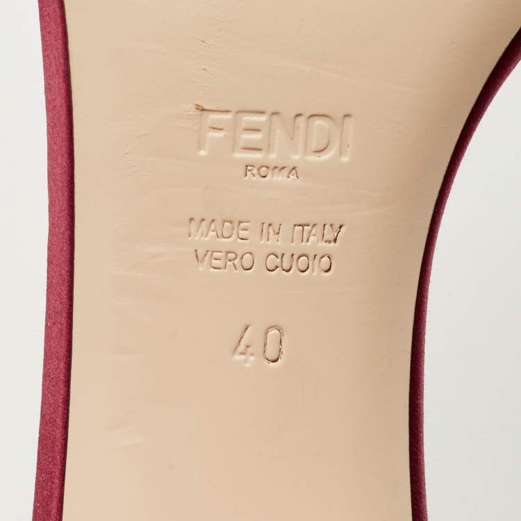 Pre Owned Fendi Red Satin Logo Embroidered Block Heel Slide Mules Size 40