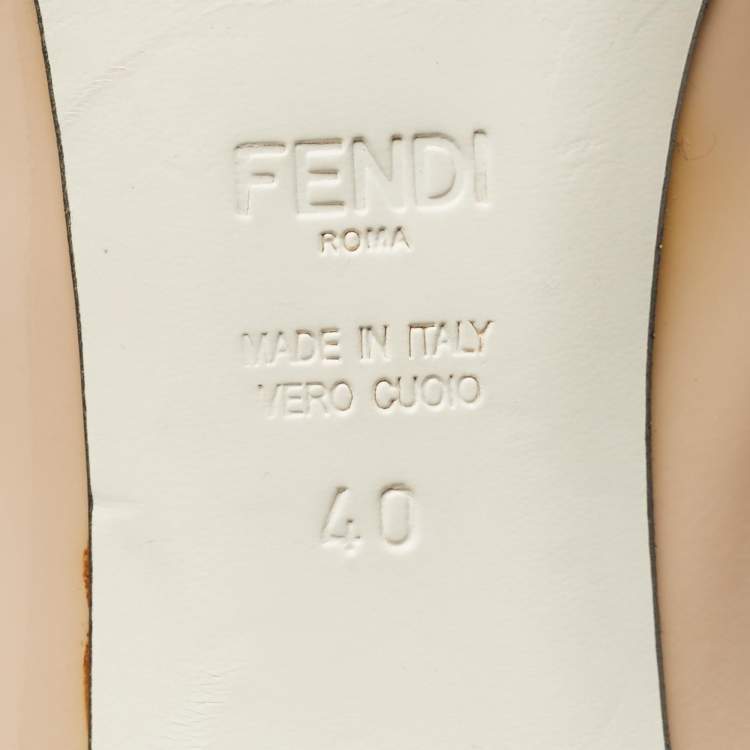 Pre Owned Fendi Beige Patent Leather Round Toe Block Heel Pumps Size 40
