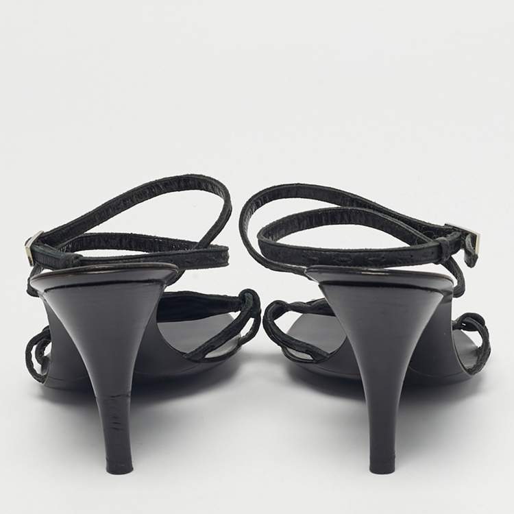 Pre Owned Fendi Black Leather Buckle Detail Ankle Strap Sandals Size 36.5