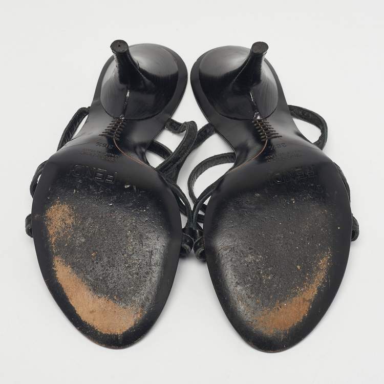 Pre Owned Fendi Black Leather Buckle Detail Ankle Strap Sandals Size 36.5