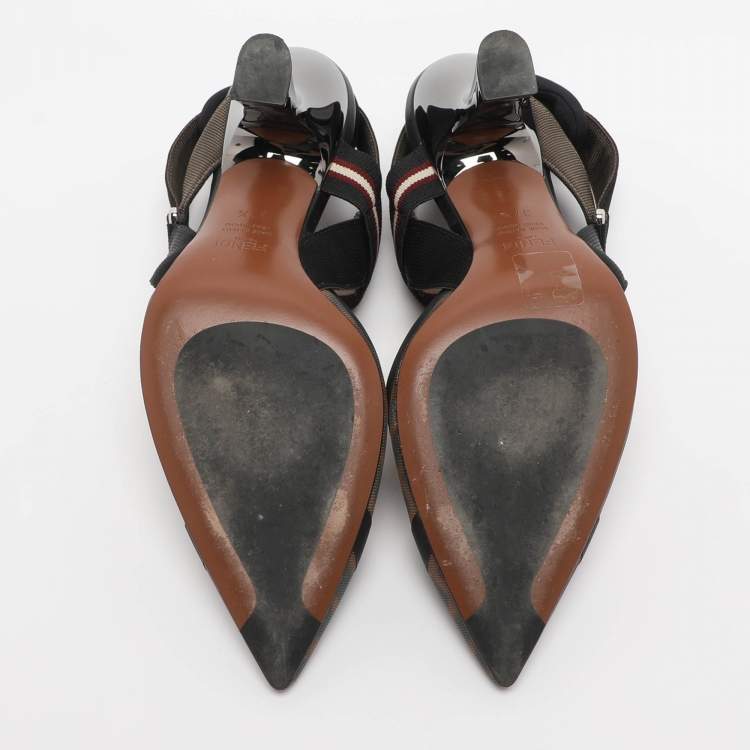 Pre Owned Fendi Multicolor Mesh And Fabric Colibri Slingback Pointed Toe Sandals Size 37.5