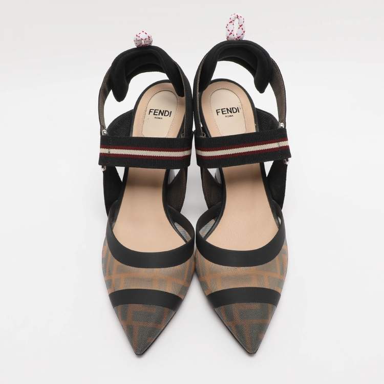 Pre Owned Fendi Multicolor Mesh And Fabric Colibri Slingback Pointed Toe Sandals Size 37.5