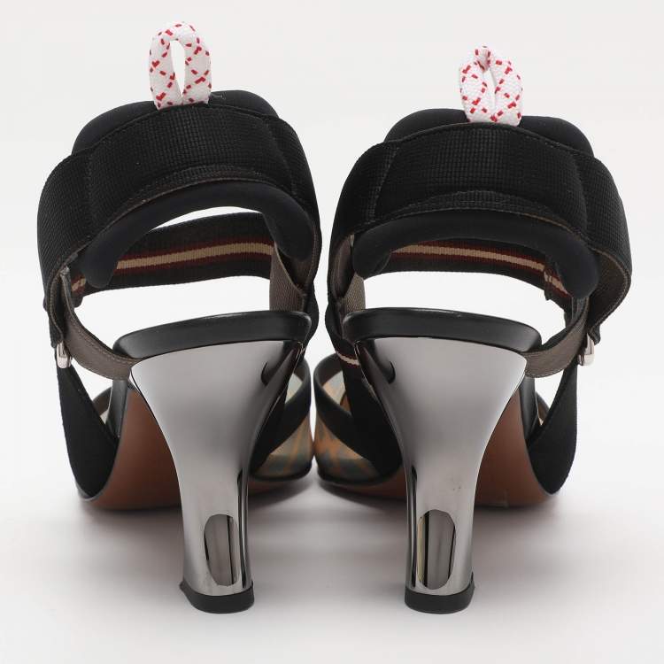 Pre Owned Fendi Multicolor Mesh And Fabric Colibri Slingback Pointed Toe Sandals Size 37.5