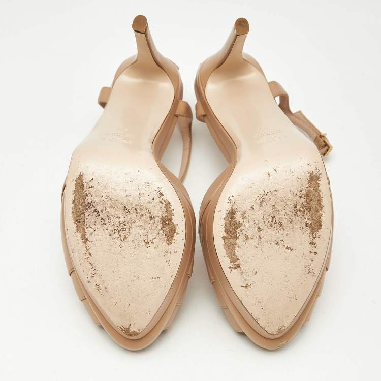 Pre Owned Fendi Beige Leather Duo Platform T-Strap Sandals Size 37