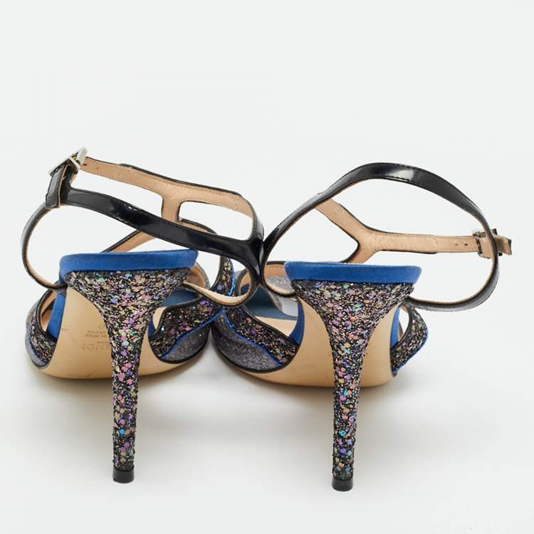 Pre Owned Fendi Multicolor Glitter and Patent Leather Ankle Strap Sandals Size 40