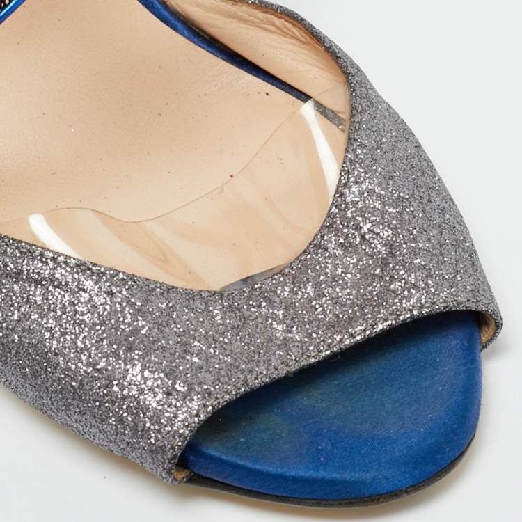 Pre Owned Fendi Multicolor Glitter and Patent Leather Ankle Strap Sandals Size 40